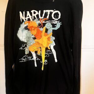 Naruto Anime Long Sleeve Tee M Black Kakashi Sasuke Graphic Shirt